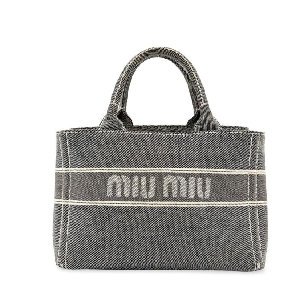 Miu Miu Logo Print Denim Tote Bag Black